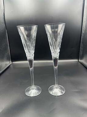 Waterford Lismore Crystal Champagne Flutes - Set of 2 - Signed